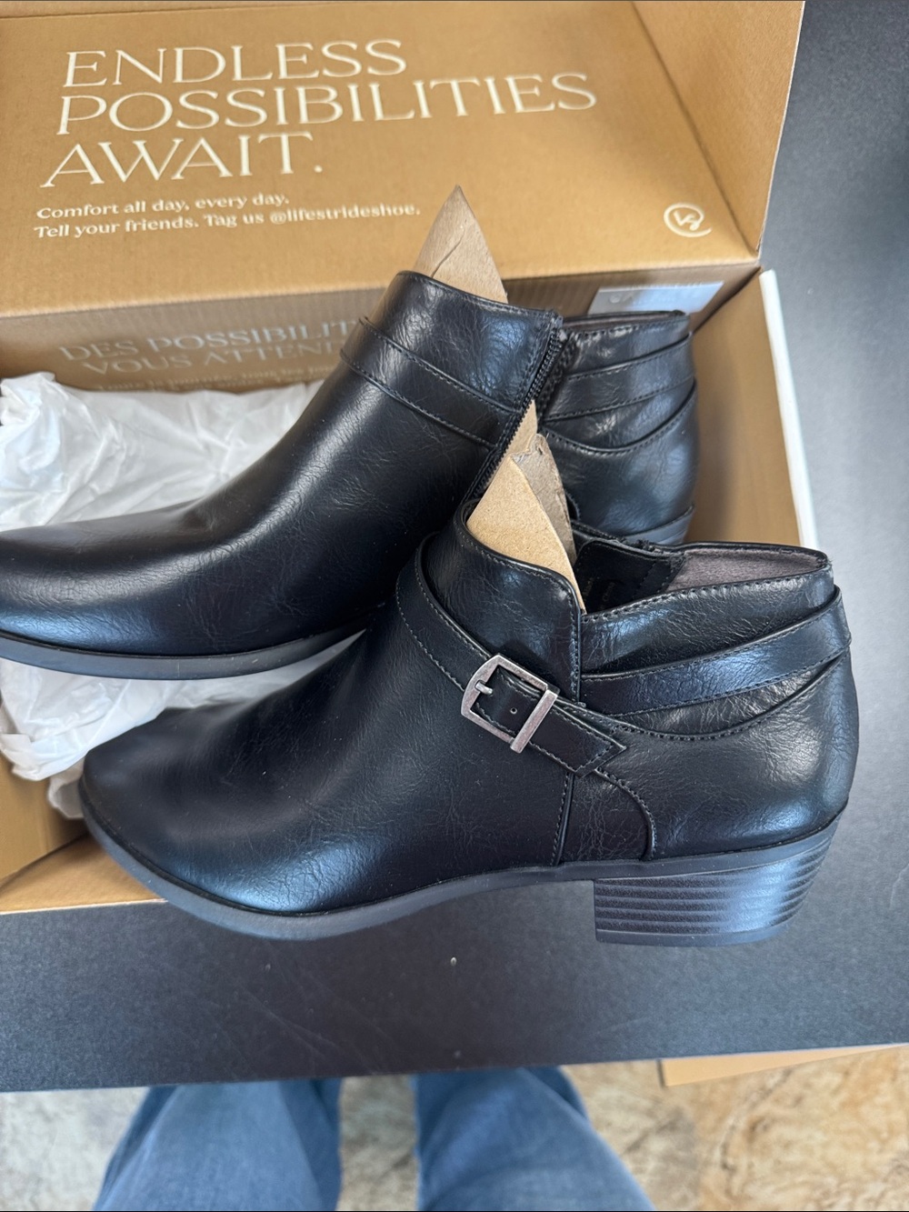 Life Stride Black Ankle Booties with Buckle Accent